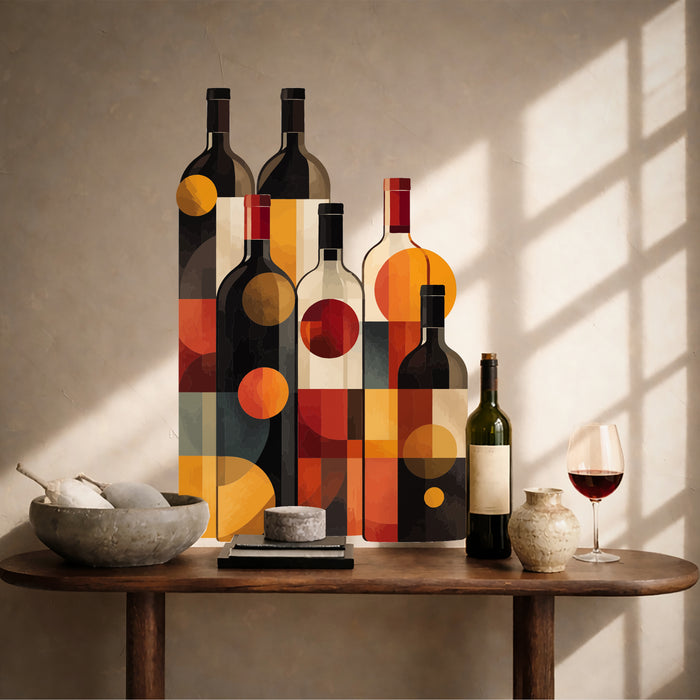 Geometric wine bottle wall decal shown in a wine interior  05 room