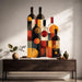 Geometric wine bottle wall decal shown in a japandi hall 01 room
