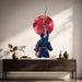 Samurai with raised sword wall decal shown in a japandi hall 01 room