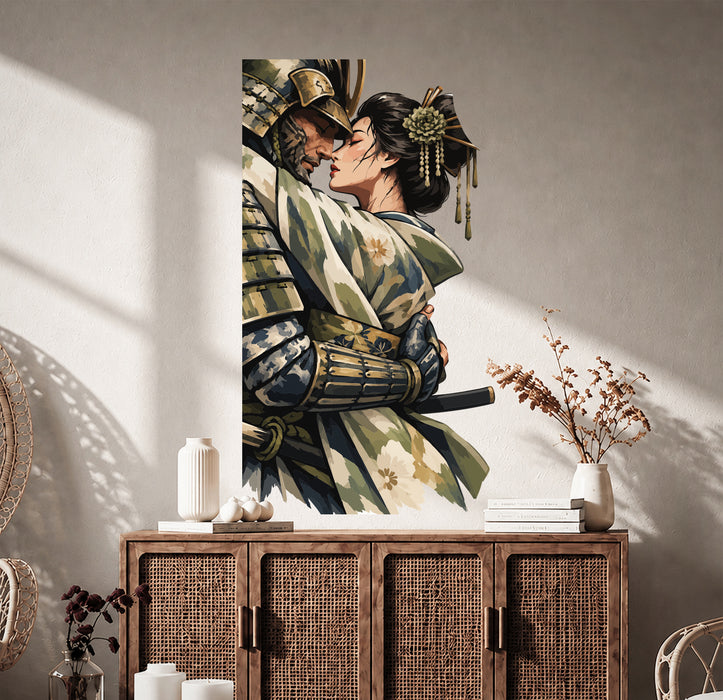 Samurai couple wall decal shown in a boho interior 03 room