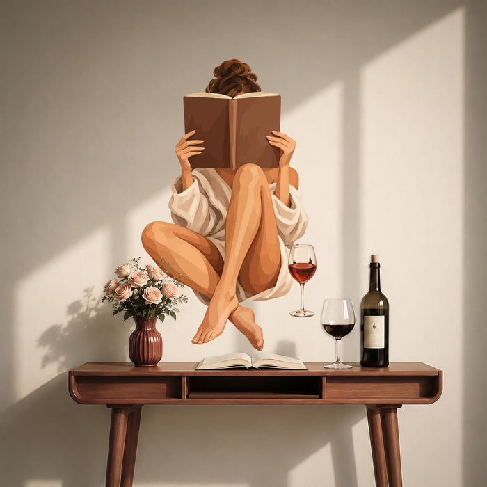 Woman reading wall decal shown in a mid century modern 05 room