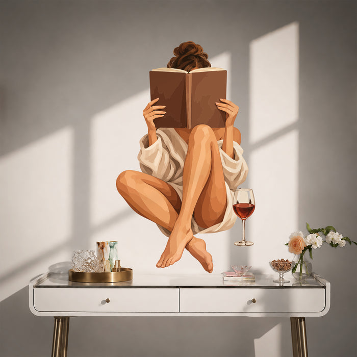 Woman reading wall decal shown in a contemporary interior 05 room