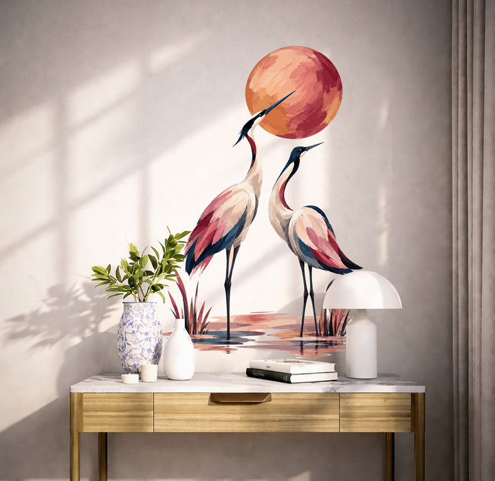 Pair of cranes wall decal shown in a scandinavian interior 02 room