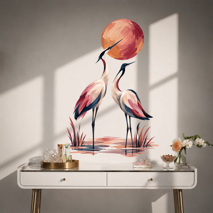 Pair of cranes wall decal shown in a contemporary interior 05 room