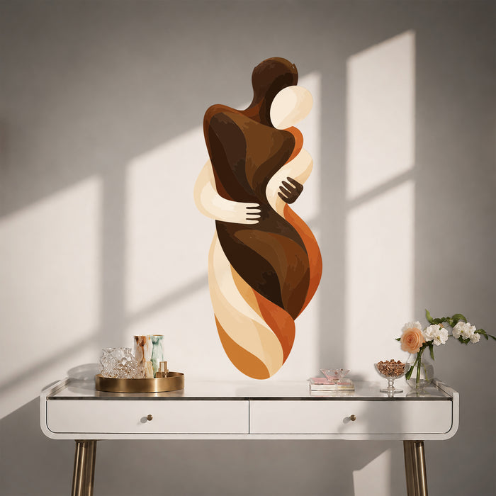Abstract embracing couple wall decal shown in a contemporary interior 05 room