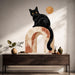 Colorful Black Cat on Terracotta Arch Vinyl Wall Decal displayed in a japandi hall interior