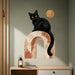 Colorful Black Cat on Terracotta Arch Vinyl Wall Decal displayed in a quote interior interior