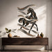 Colorful Horse with Flowing Brushstroke Wall Decal Art displayed in a japandi hall interior