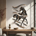 Colorful Horse with Flowing Brushstroke Wall Decal Art displayed in a japandi living room interior