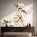 Colorful Magnolia Woman in Petal Dress Wall Decal Art displayed in a japandi hall interior