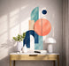 Colorful Coral and Blue Geometric Vinyl Wall Decal Art displayed in a scandinavian interior interior