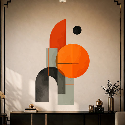 Colorful Orange and Black Geometric Vinyl Wall Decal displayed in a art deco interior