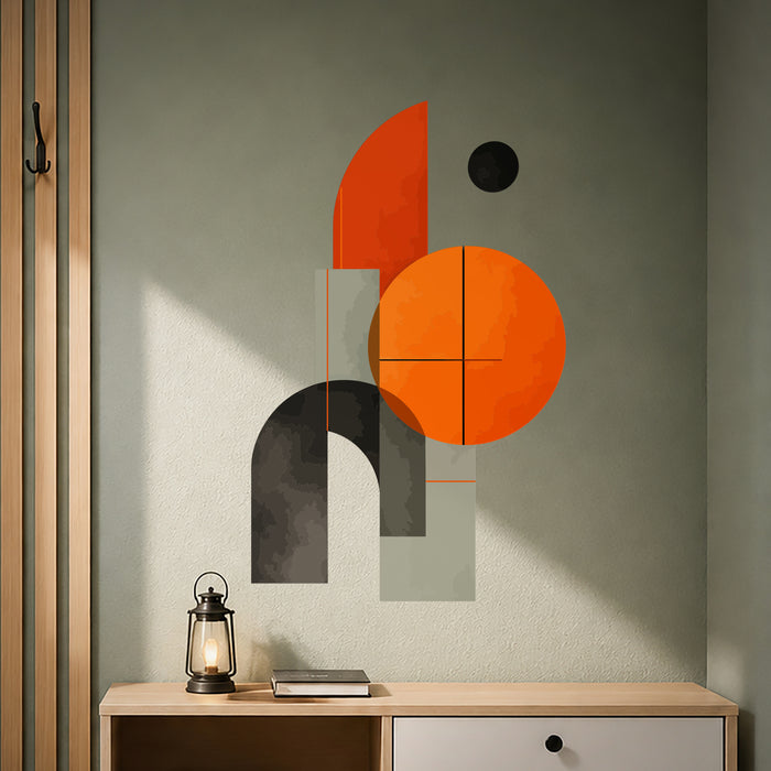 Colorful Orange and Black Geometric Vinyl Wall Decal displayed in a quote interior interior