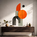 Colorful Orange and Black Geometric Vinyl Wall Decal displayed in a japandi hall interior