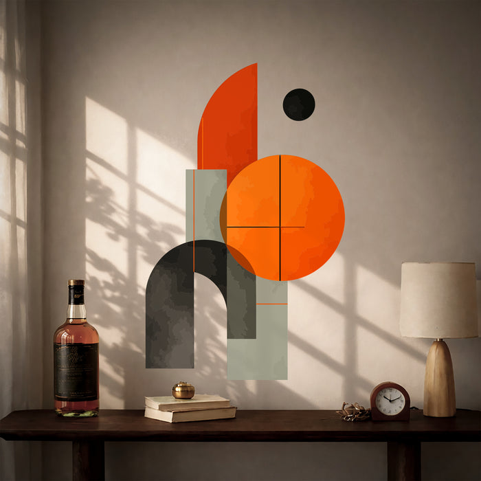 Colorful Orange and Black Geometric Vinyl Wall Decal displayed in a whiskey interior  interior