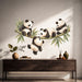 Colorful Four Playful Pandas on Bamboo Wall Decal Art displayed in a japandi hall interior