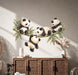 Colorful Four Playful Pandas on Bamboo Wall Decal Art displayed in a boho interior interior
