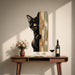 Colorful Peeking Black Cat on Wood Vinyl Wall Decal Art displayed in a mid century modern interior