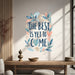 Colorful The Best Is Yet to Come Quote Wall Decal Art displayed in a japandi living room interior