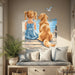 Girl and golden retriever by the sea wall decal in a coastal interior