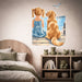 Girl and golden retriever by the sea wall decal in a japandi kids room interior