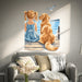 Girl and golden retriever by the sea wall decal in a contemporary interior interior