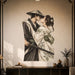 Samurai and kimono couple sharing a kiss vinyl wall decal in a art deco room