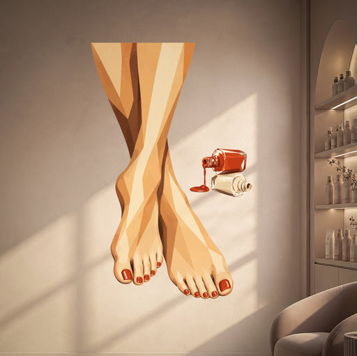Geometric pedicure with red nail polish vinyl wall decal in a beauty salon room
