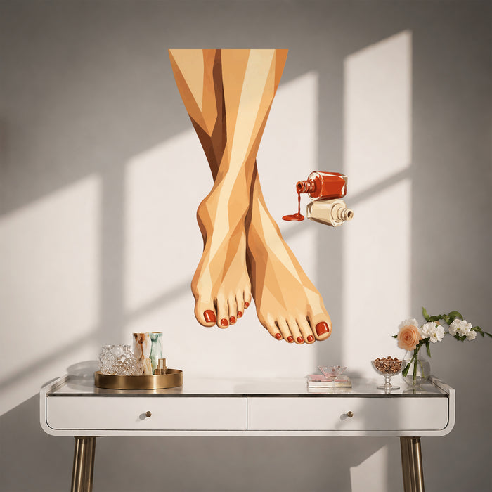 Geometric pedicure with red nail polish vinyl wall decal in a contemporary room