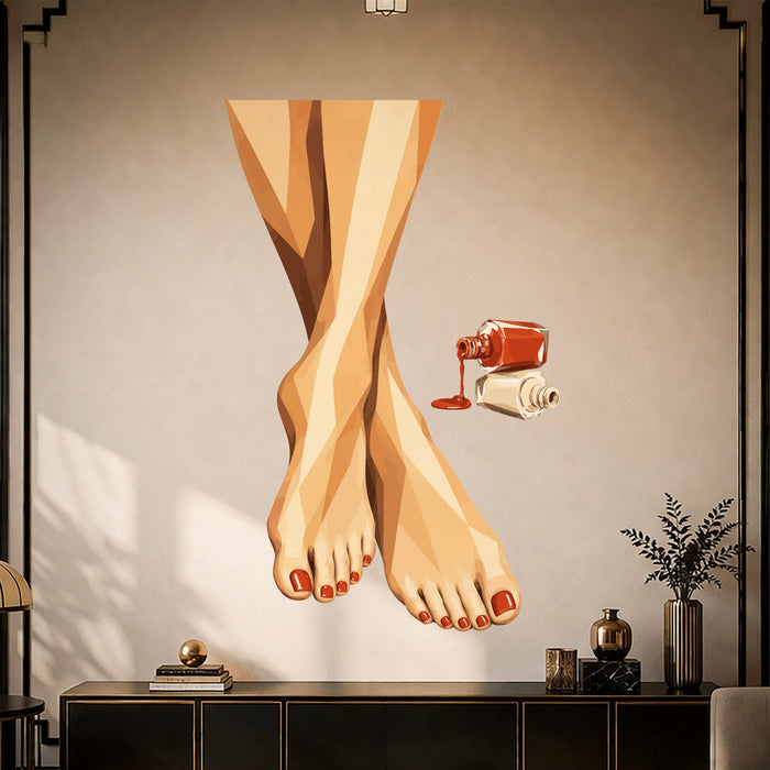 Geometric pedicure with red nail polish vinyl wall decal in a art deco room