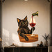Black cat holding a glass of red wine vinyl wall decal in a art deco room