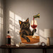 Black cat holding a glass of red wine vinyl wall decal in a whiskey room