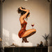 Woman in a red dress with a wine glass vinyl wall decal in a art deco room