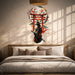 Samurai beneath a red torii gate and flowering branches vinyl wall decal in a japandi bedroom room
