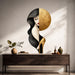 Woman's portrait with gold circle and high heel vinyl wall decal in a japandi hall room