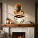Coffee cup gramophone with a golden horn vinyl wall decal in a quote room