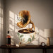 Coffee cup gramophone with a golden horn vinyl wall decal in a whiskey room