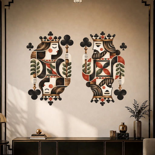 Colorful King and Queen Playing Cards Wall Decal Art in a styled room