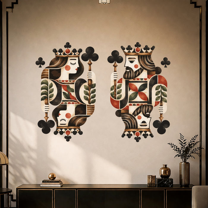 Colorful King and Queen Playing Cards Wall Decal Art in a styled room