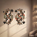 Colorful a richly patterned king and queen of clubs with red, cream, black, and olive details in beauty salon 01 interior