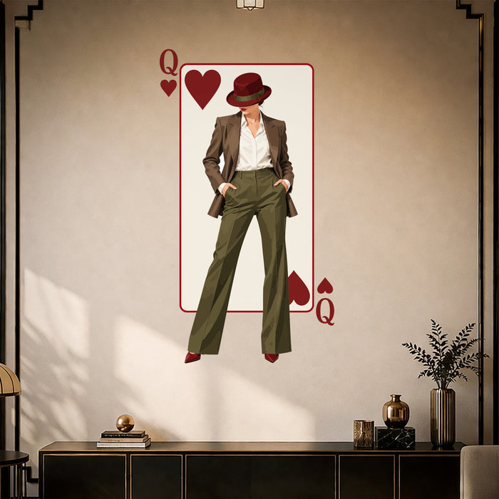 Colorful Queen of Hearts Fashion Playing Card Decal in a styled room