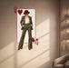 Colorful a queen of hearts playing card with a stylish woman in a hat and tailored outfit in beauty salon 01 interior