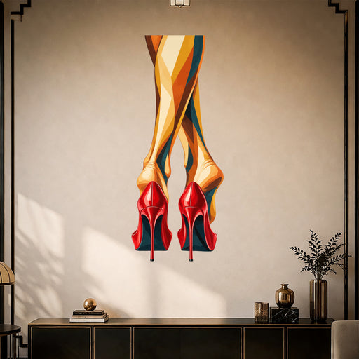 Colorful Red High Heels Fashion Wall Decal Design in a styled room