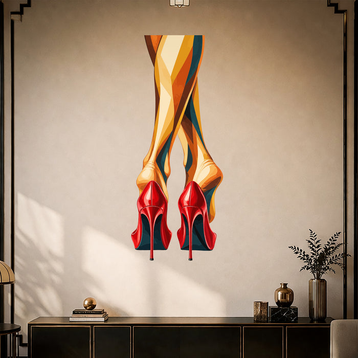 Colorful Red High Heels Fashion Wall Decal Design in a styled room