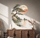 Pine tree and rocky seascape wall decal above a cabinet.