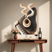 Piano-shaped wall decal with a steaming coffee cup above a keyboard.