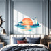 Colorful Sailboat Sunset Ocean Island Wall Decal Art in an interior setting