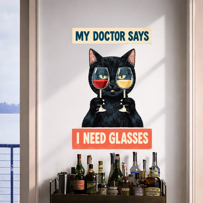 Colorful Black Cat Wine Glasses Funny Vinyl Wall Decal in an interior setting