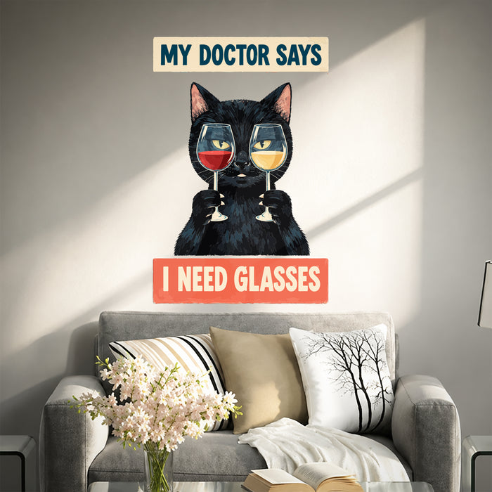 Colorful Black Cat Wine Glasses Funny Vinyl Wall Decal in an interior setting