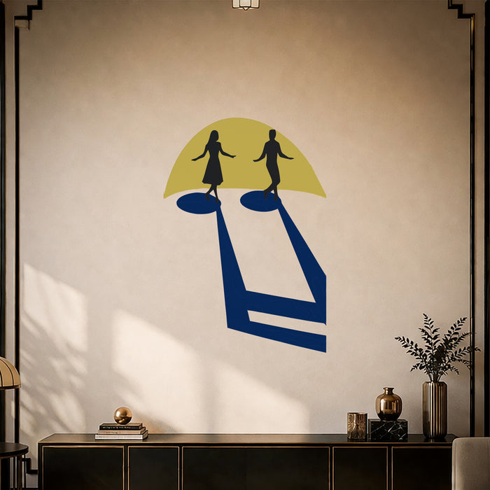 Colorful Dancing Couple Silhouette Wall Decal Art in an interior